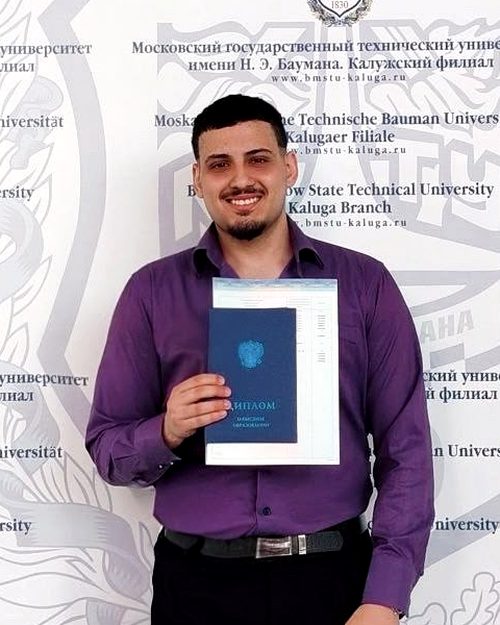 Aly receiving his BSc diploma, Bauman MSTU Kaluga Branch